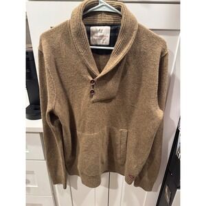 Banana Republic Heritage Mens Brown Collar Button Kangaroo Pocket Sweater M
